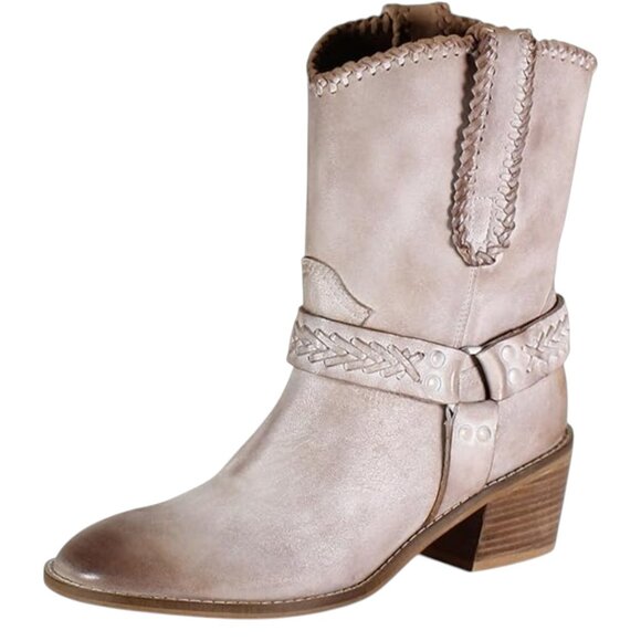 Diba True Glass Heart Distressed Off White Nubuck Leather Mid-Calf Pull-On Boot - Picture 4 of 7
